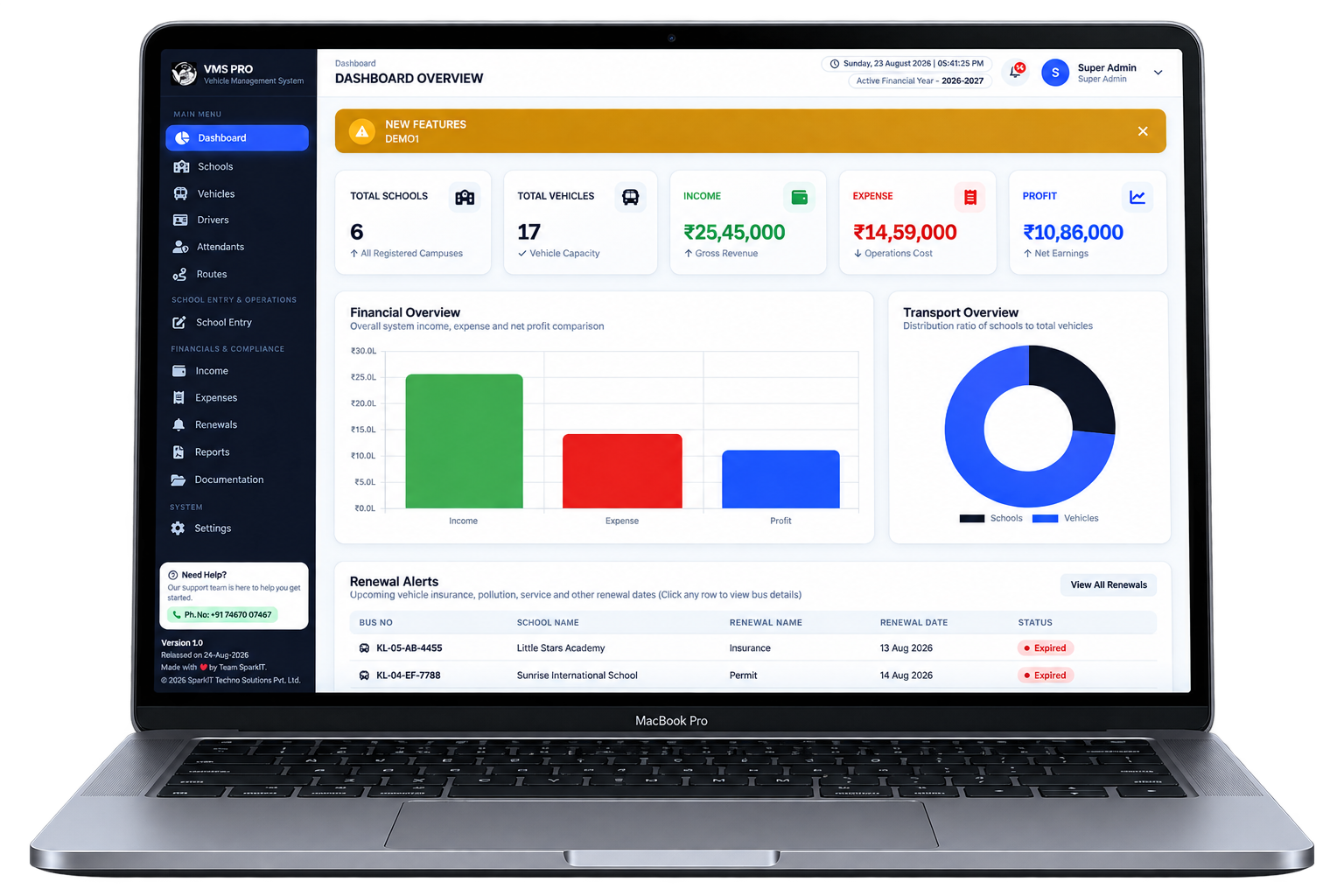 VMS PRO Mac Laptop Dashboard Mockup